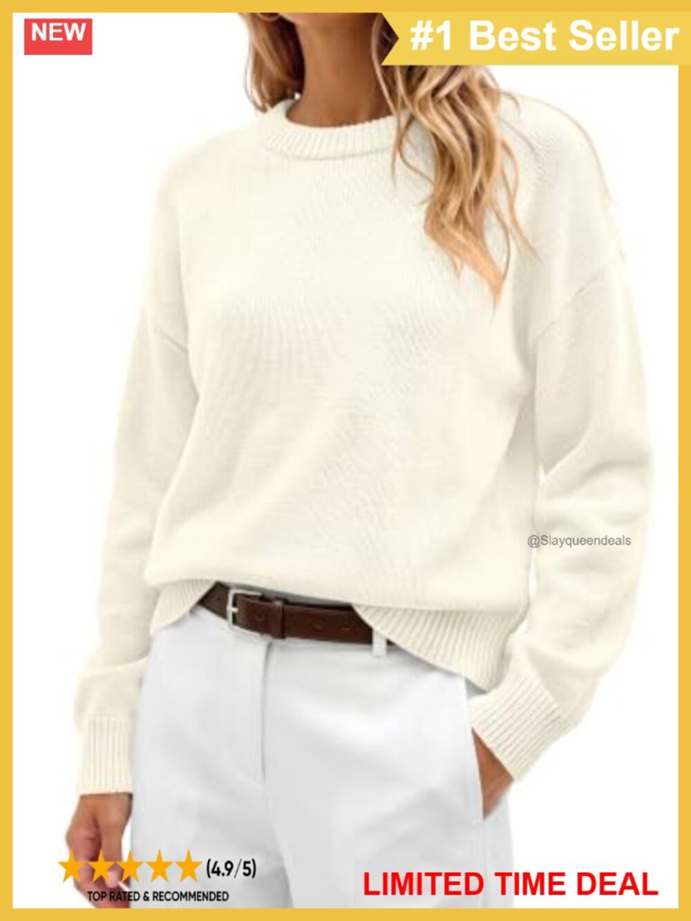 Oversized Wool Blend Crewneck Pullover Sweater